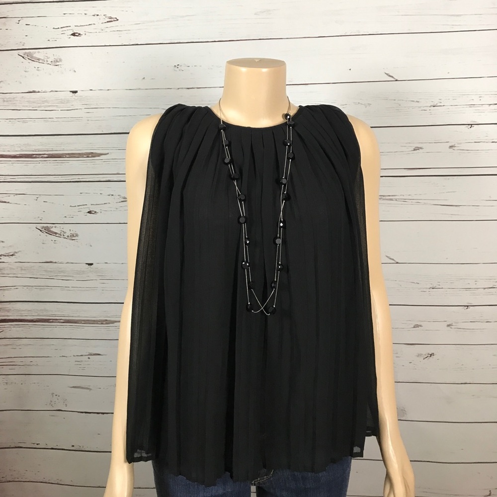 Zara basic black sheer pleated sleeveless …